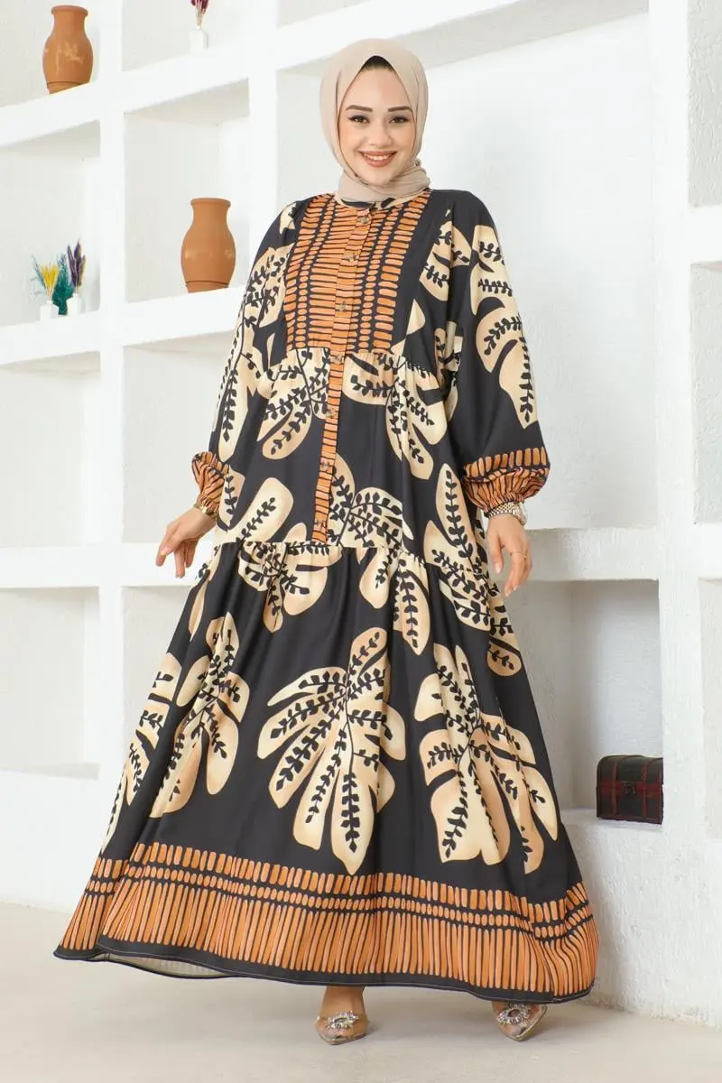 Tropical Patterned Hijab Dress-detail