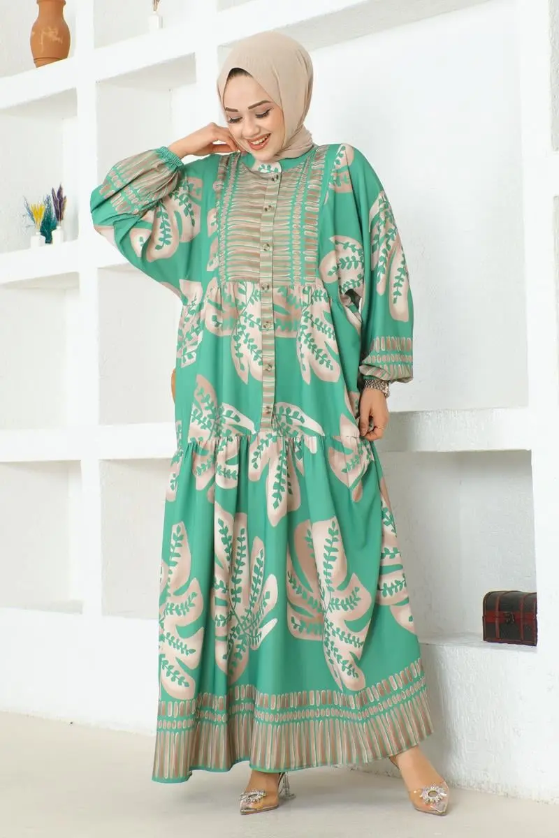 Tropical Patterned Hijab Dress-detail