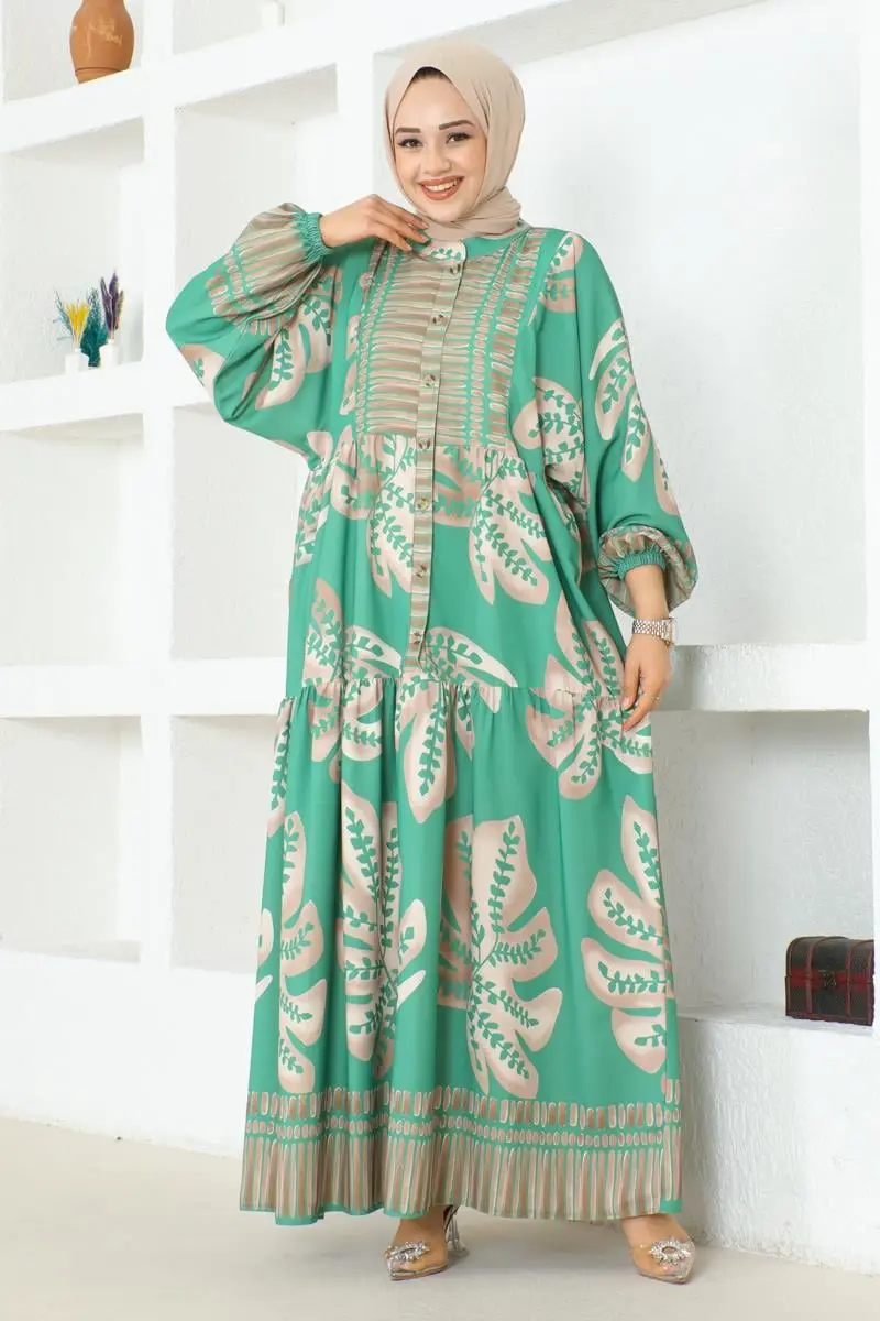 Tropical Patterned Hijab Dress-detail