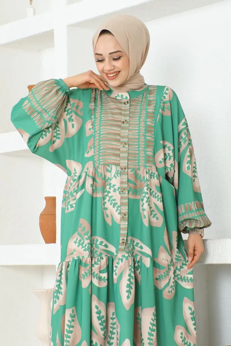 Tropical Patterned Hijab Dress-detail