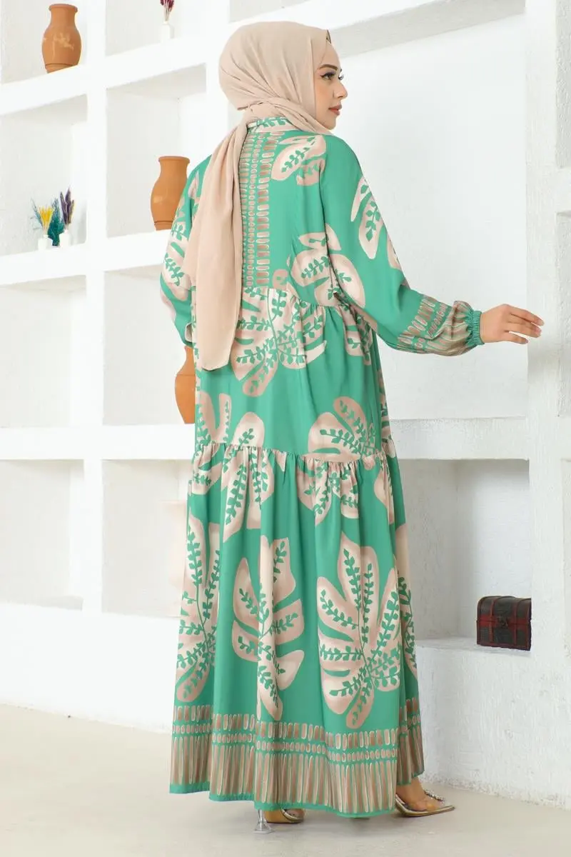 Tropical Patterned Hijab Dress-detail