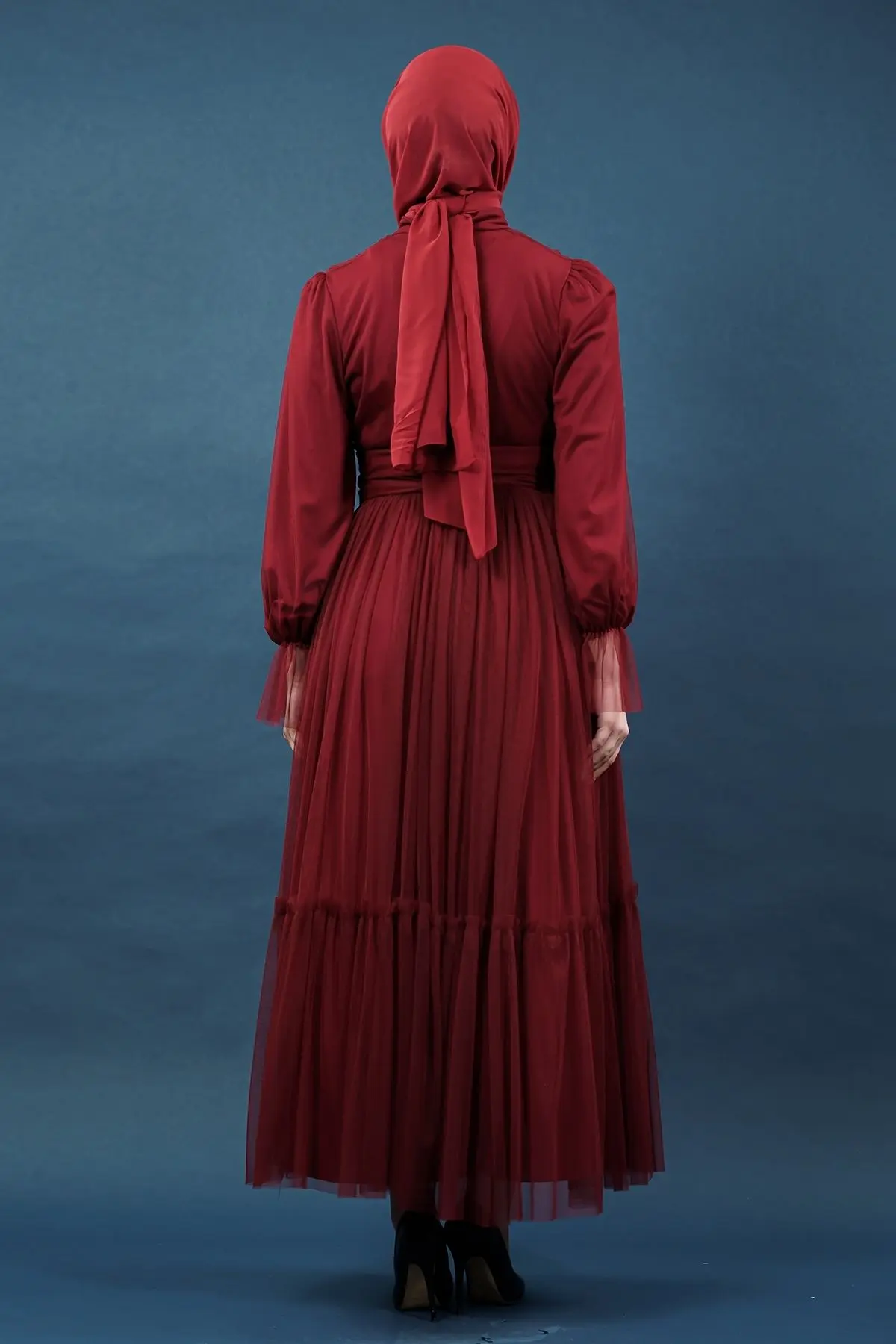 Tulle Claret Red Color Dress-detail