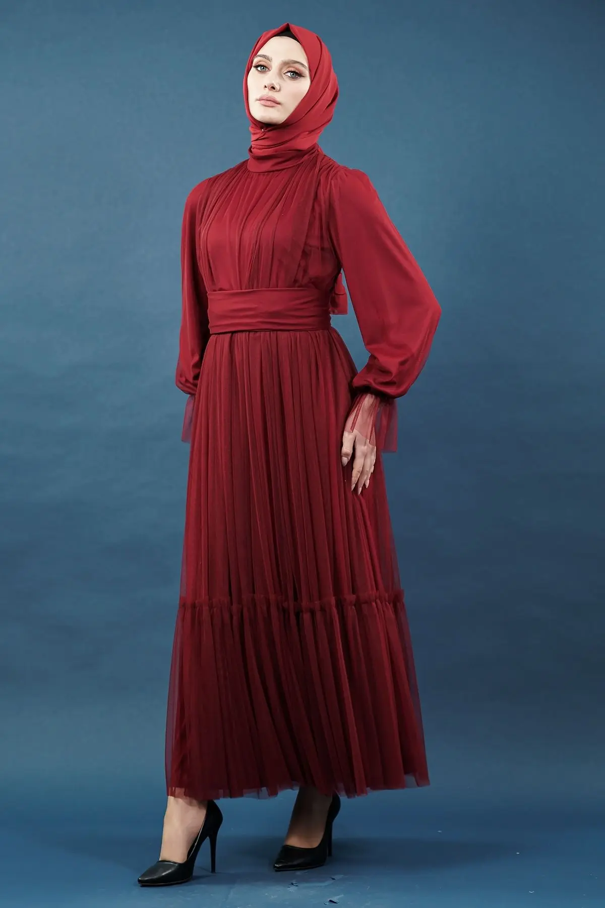 Tulle Claret Red Color Dress-detail