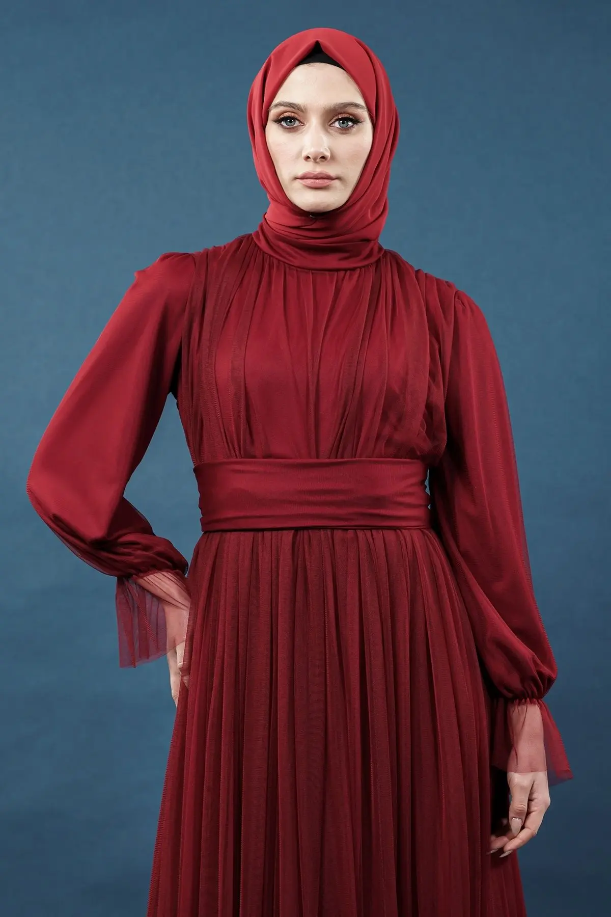 Tulle Claret Red Color Dress-detail