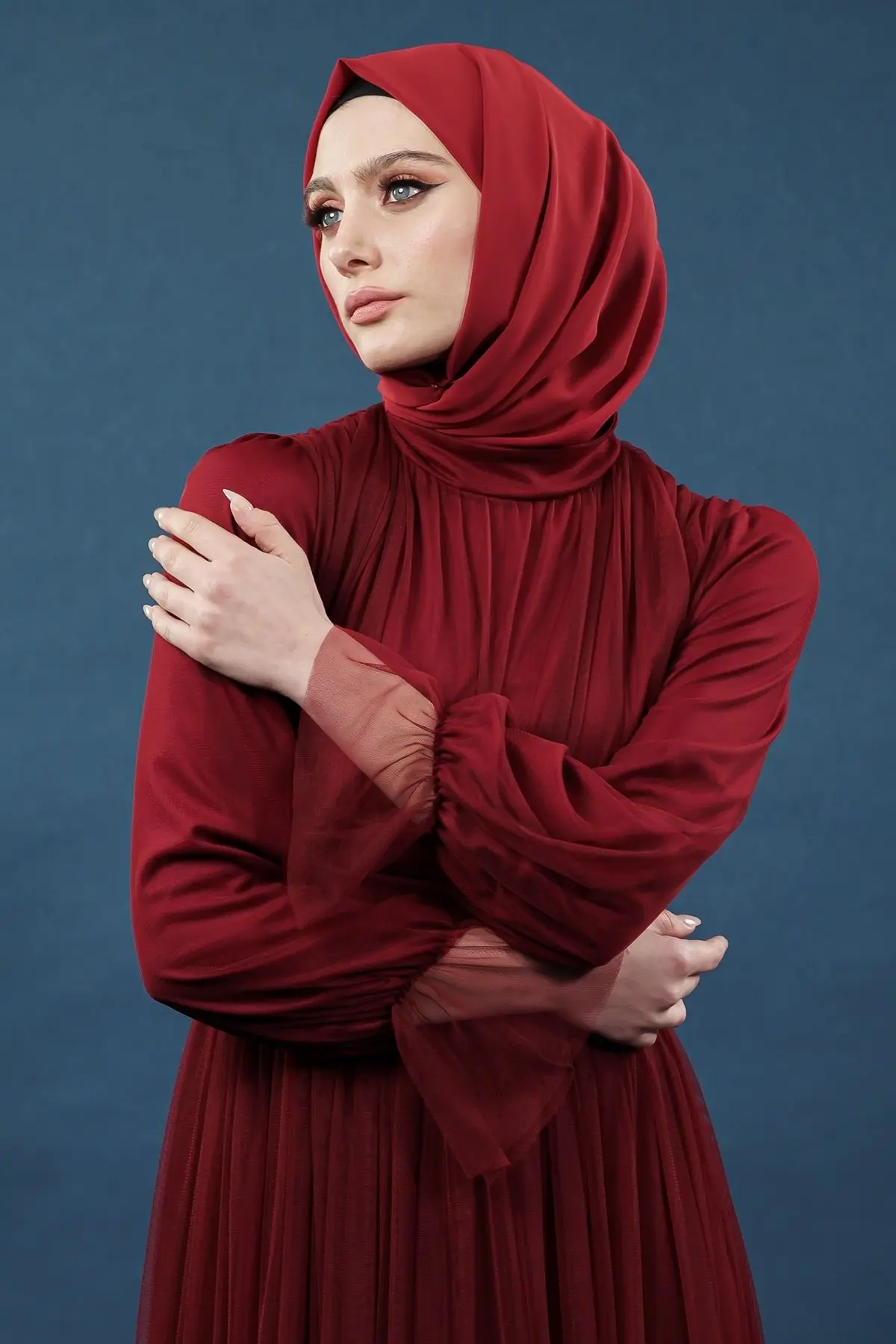 Tulle Claret Red Color Dress-detail