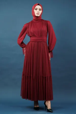 Tulle Claret Red Color Dress