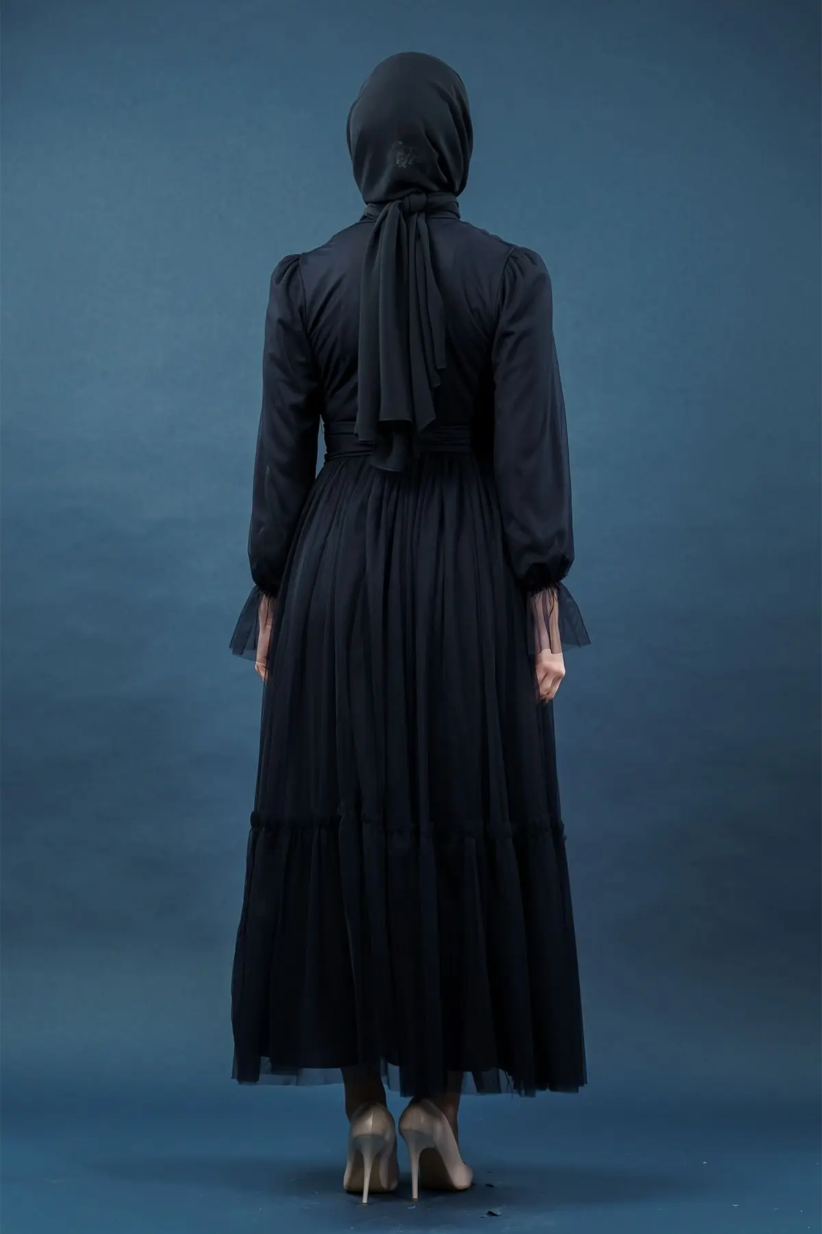 Tulle Navy Blue Color Dress-detail