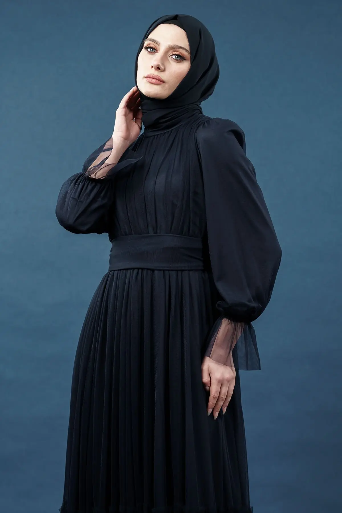 Tulle Navy Blue Color Dress-detail