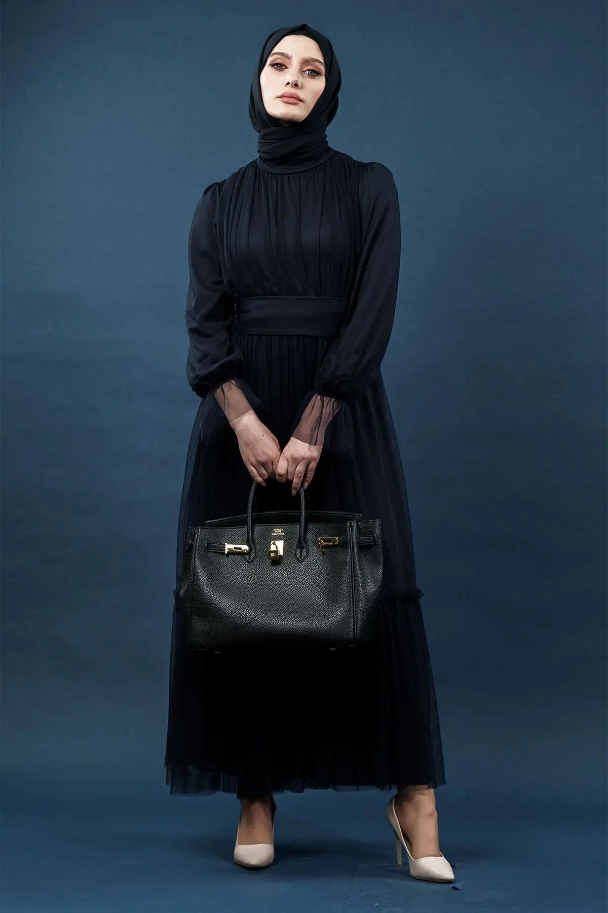 Tulle Navy Blue Color Dress-detail