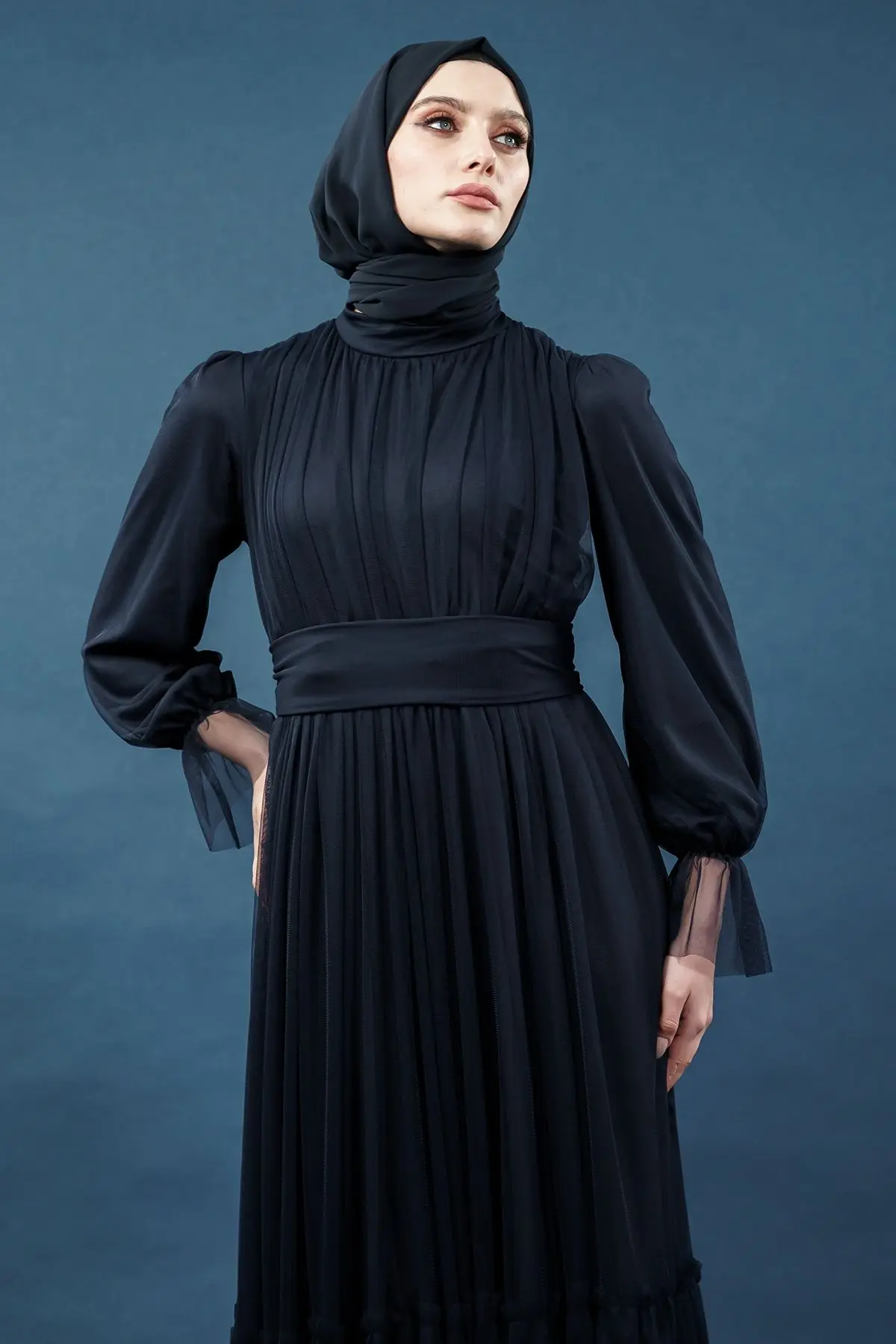 Tulle Navy Blue Color Dress-detail