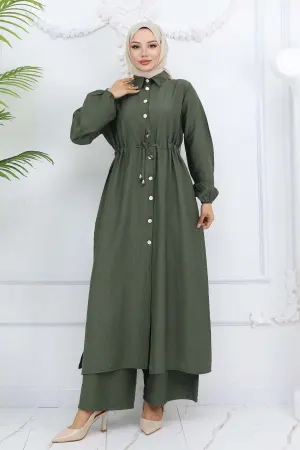 Tunic Trouser Suit With Side Slit Detail