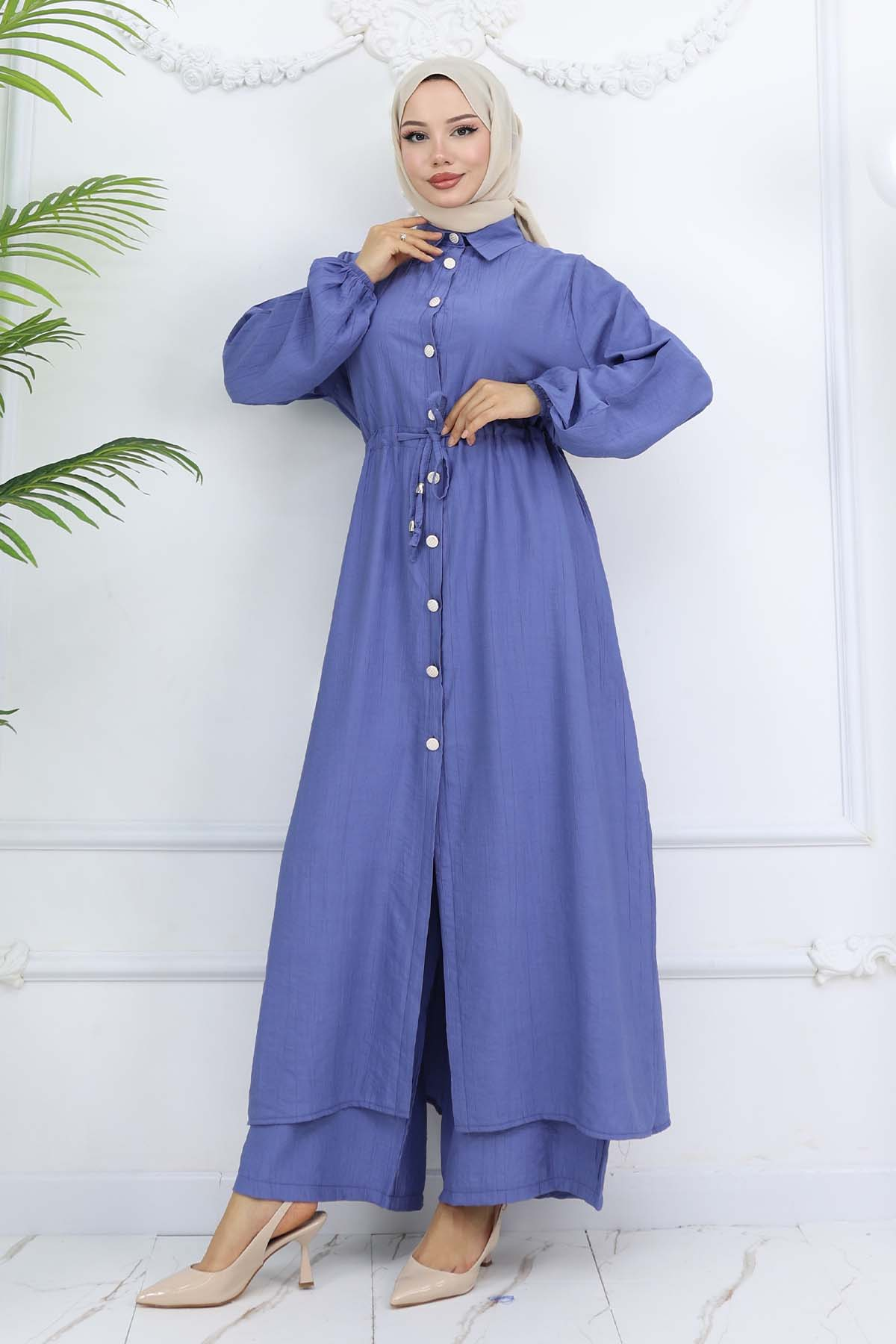 Tunic Trouser Suit With Side Slit Detail