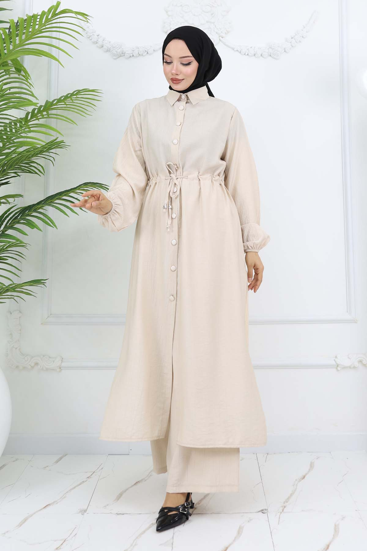 Tunic Trouser Suit With Side Slit Detail