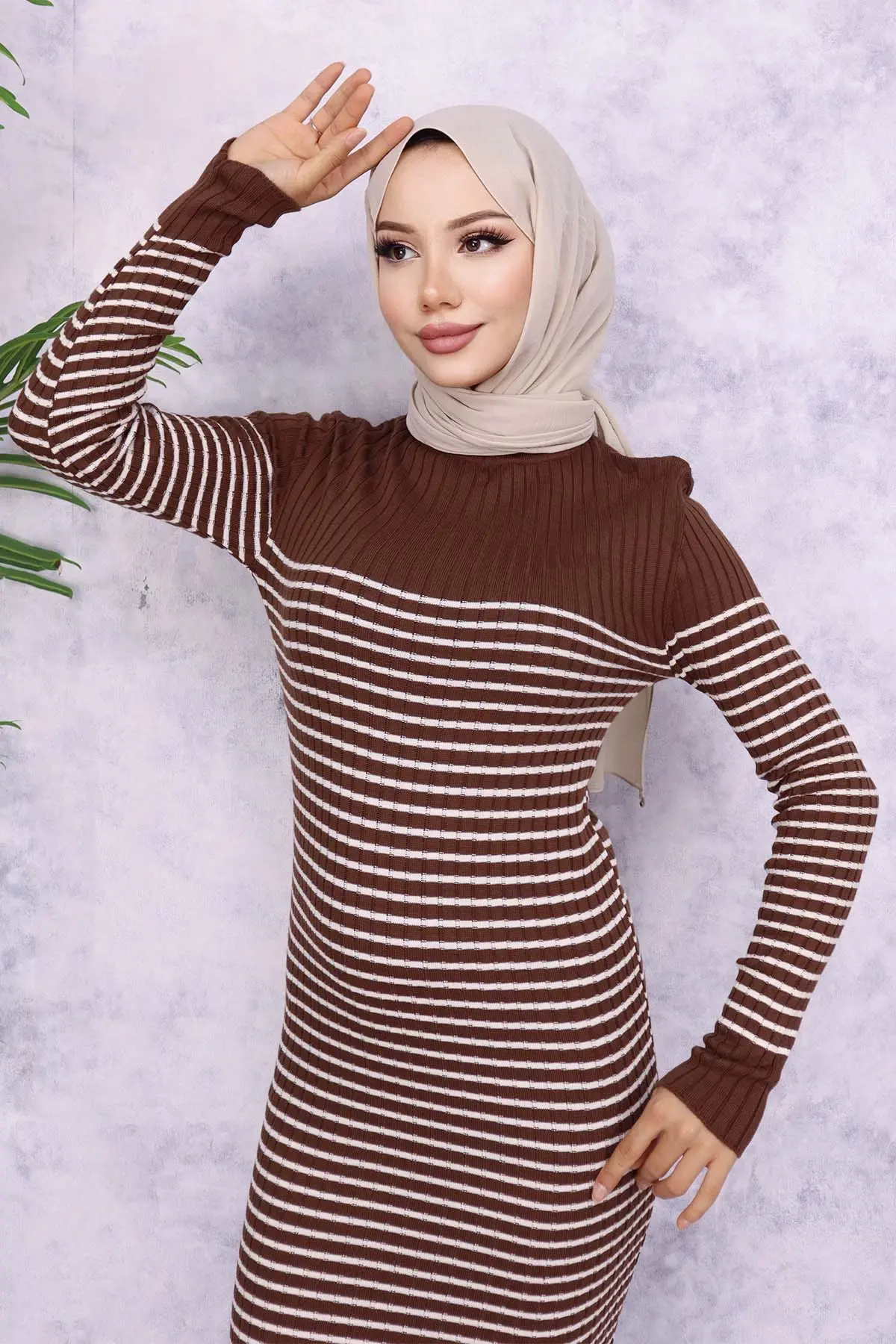 Turtleneck Striped Dress-detail