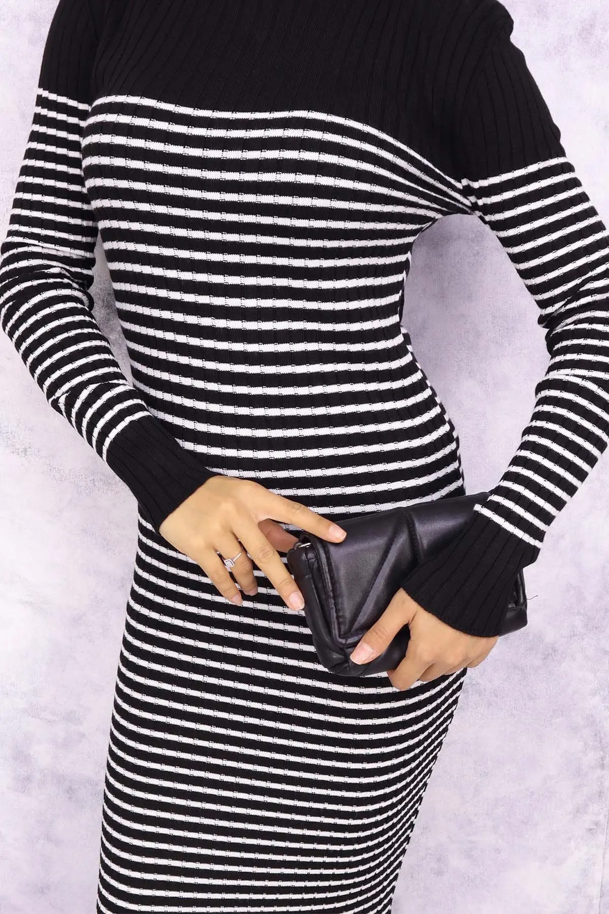 Turtleneck Striped Dress-detail