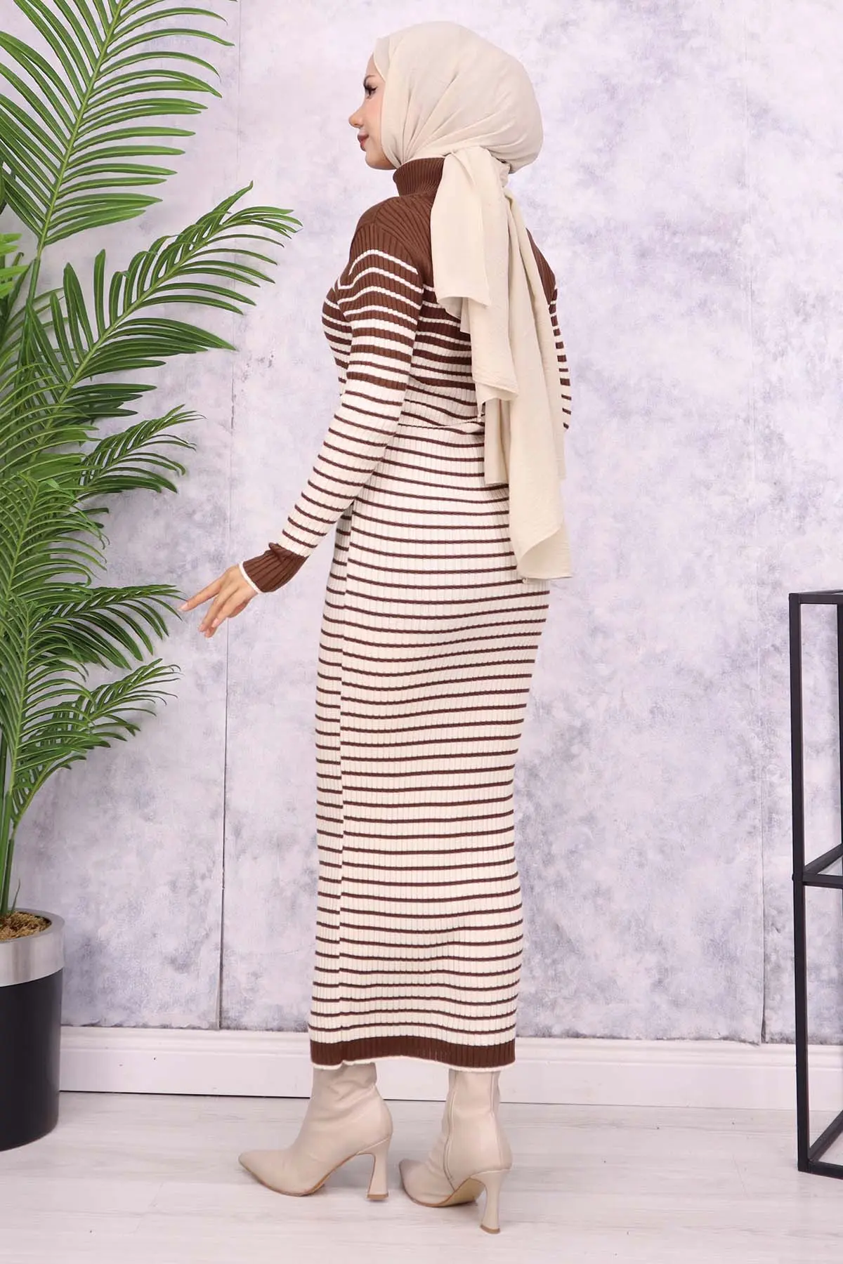 Turtleneck Striped Sweater Dress-detail