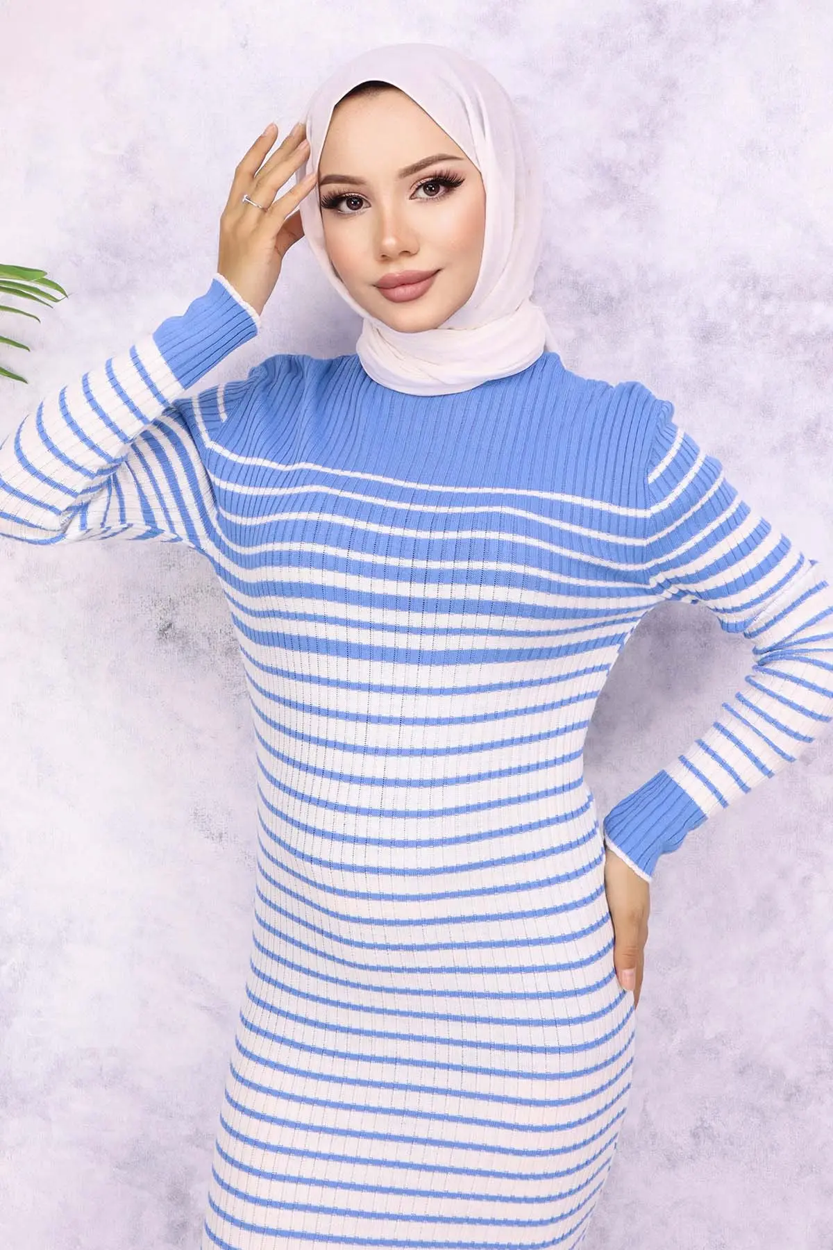 Turtleneck Striped Sweater Dress-detail