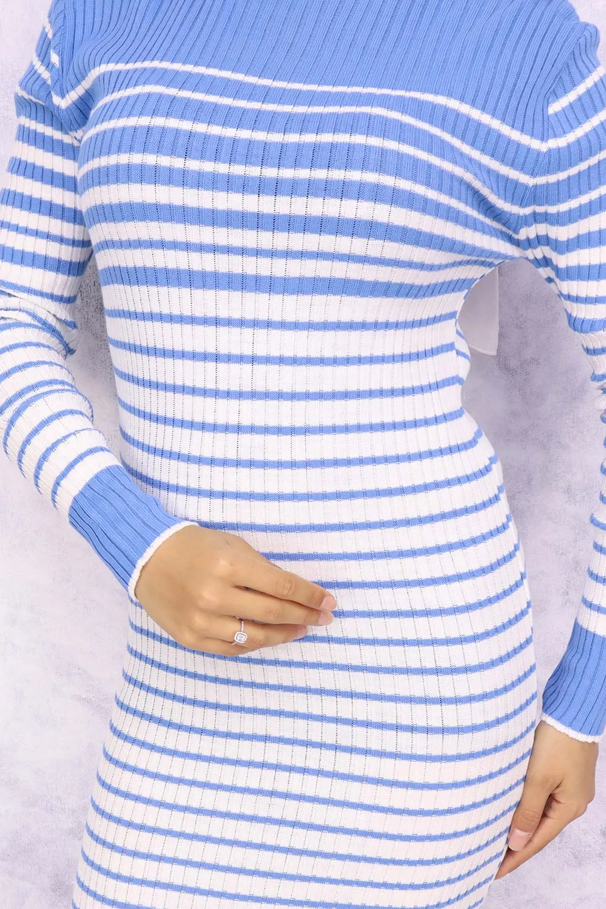 Turtleneck Striped Sweater Dress-detail