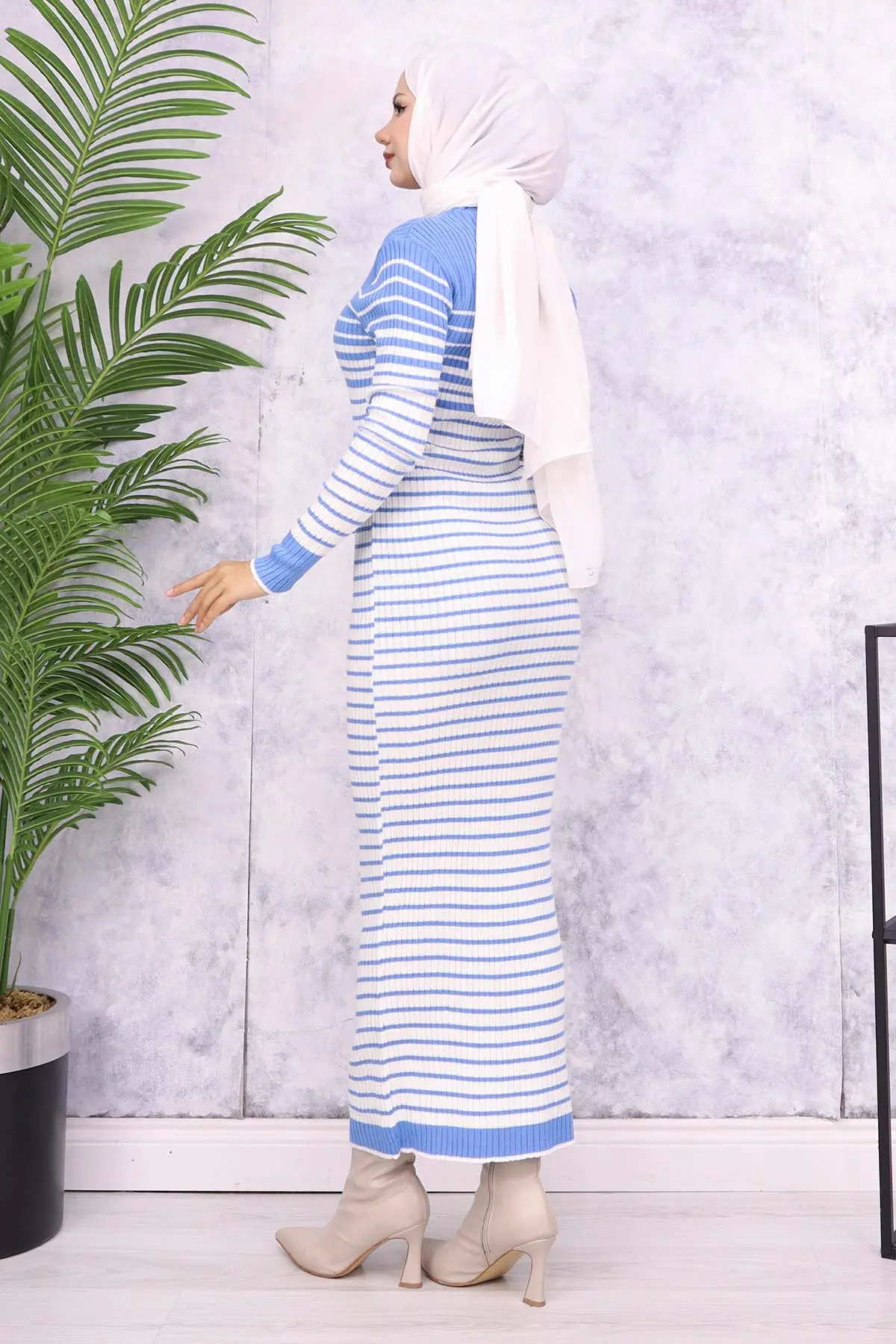 Turtleneck Striped Sweater Dress-detail