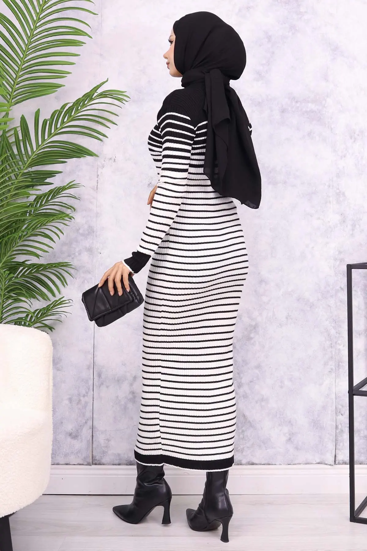 Turtleneck Striped Sweater Dress-detail