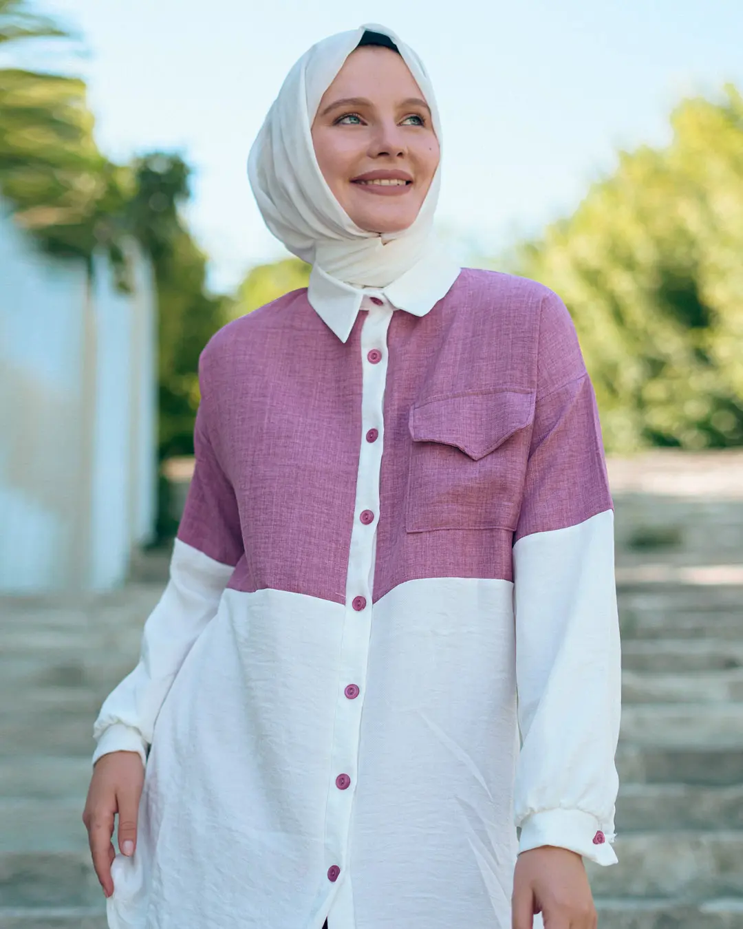 Two-color Linen Double Set-detail