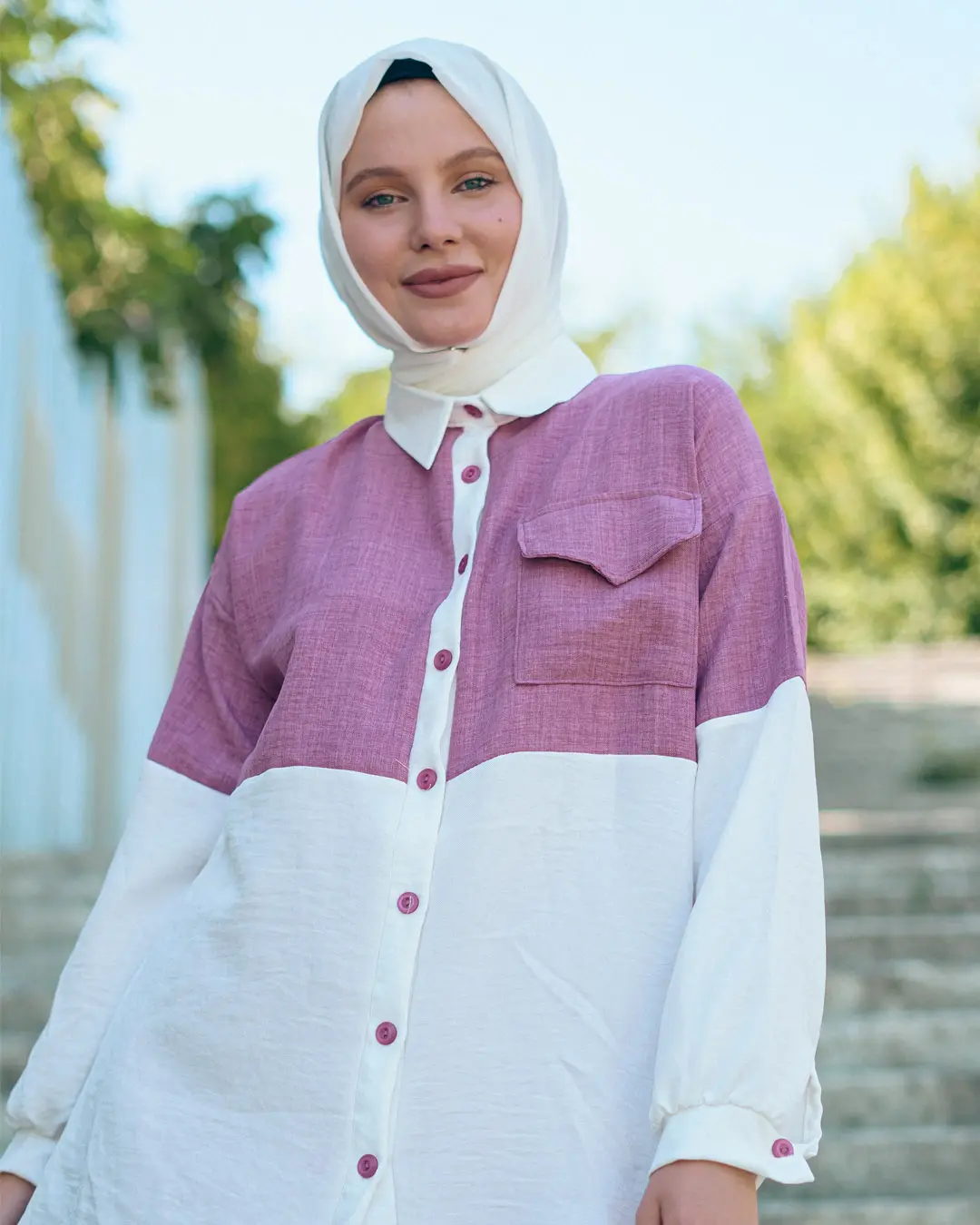 Two-color Linen Double Set-detail