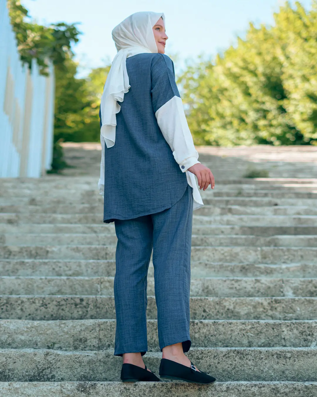 Two-color Linen Double Set-detail