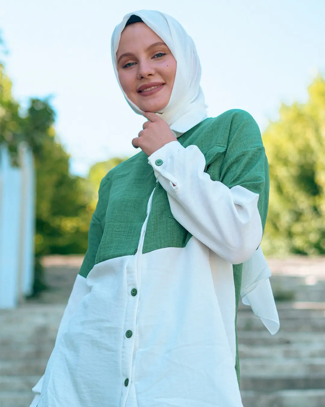 Two-color Linen Double Set-detail