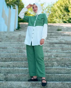 Two-color Linen Double Set