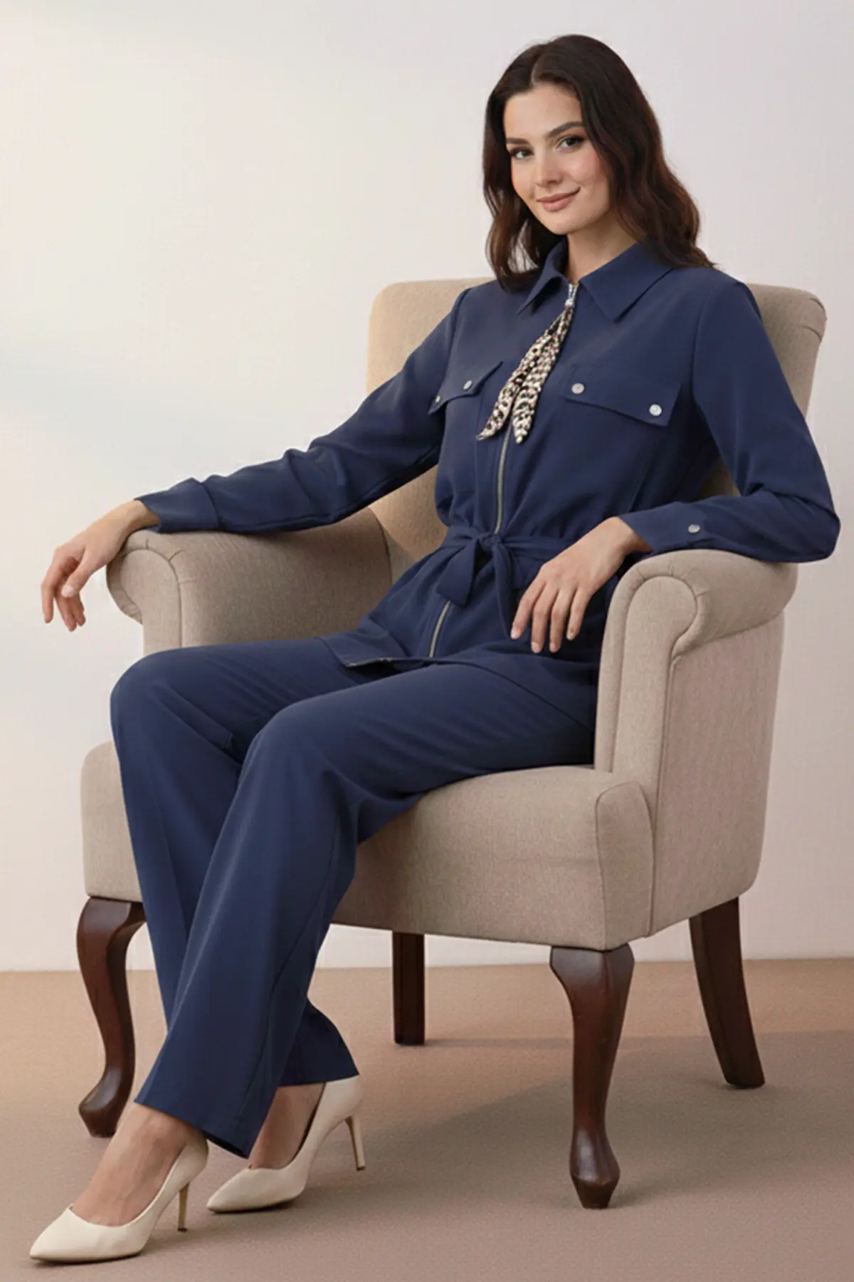 Two-piece Set With Scarf-detail