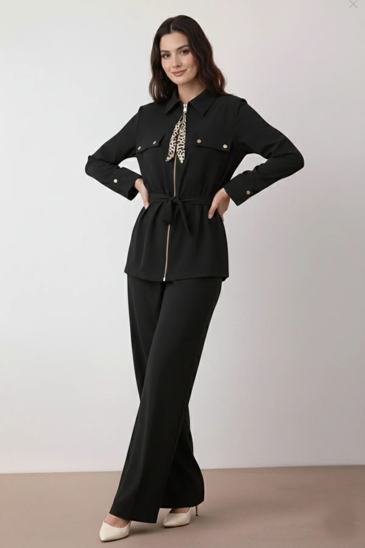 Two-piece Set With Scarf-detail