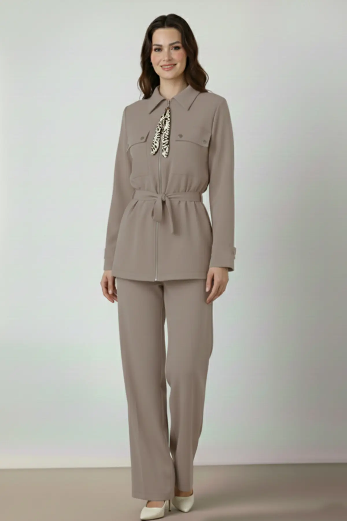 Two-piece Set With Scarf-detail