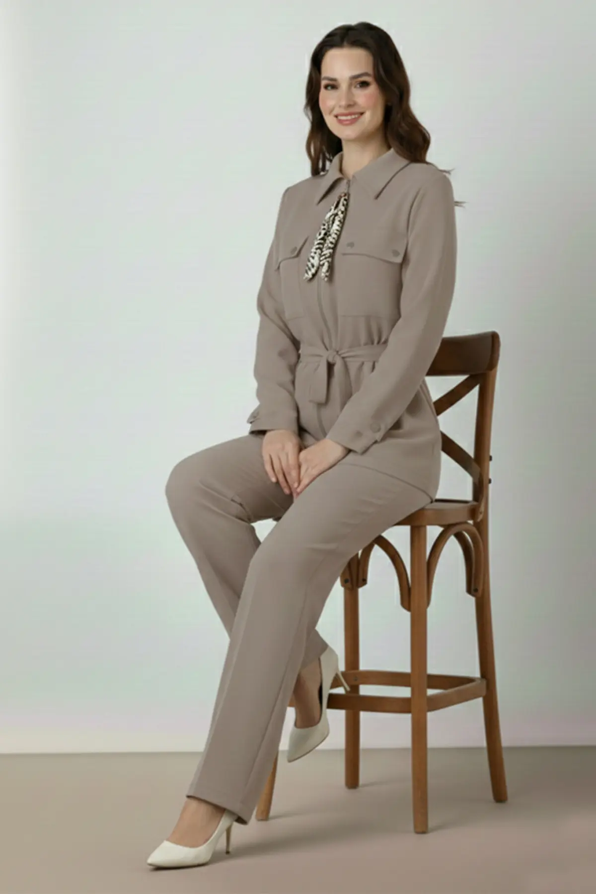 Two-piece Set With Scarf-detail