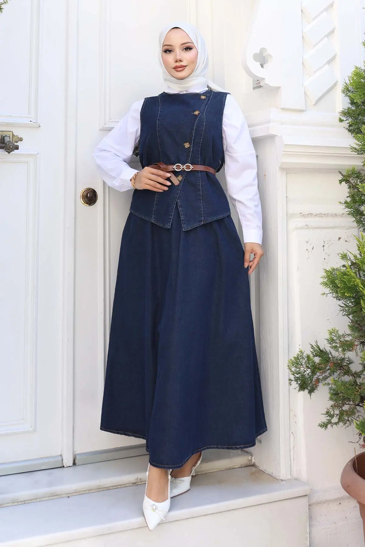 Vest Skirt Two Piece Denim Suit-detail