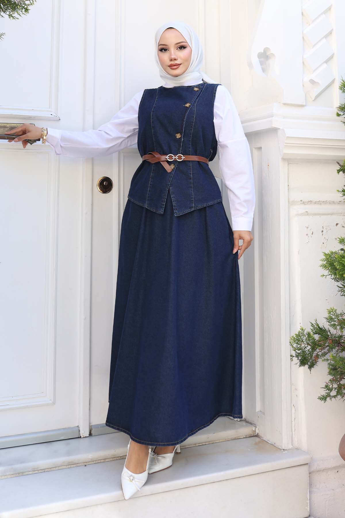 Vest Skirt Two Piece Denim Suit