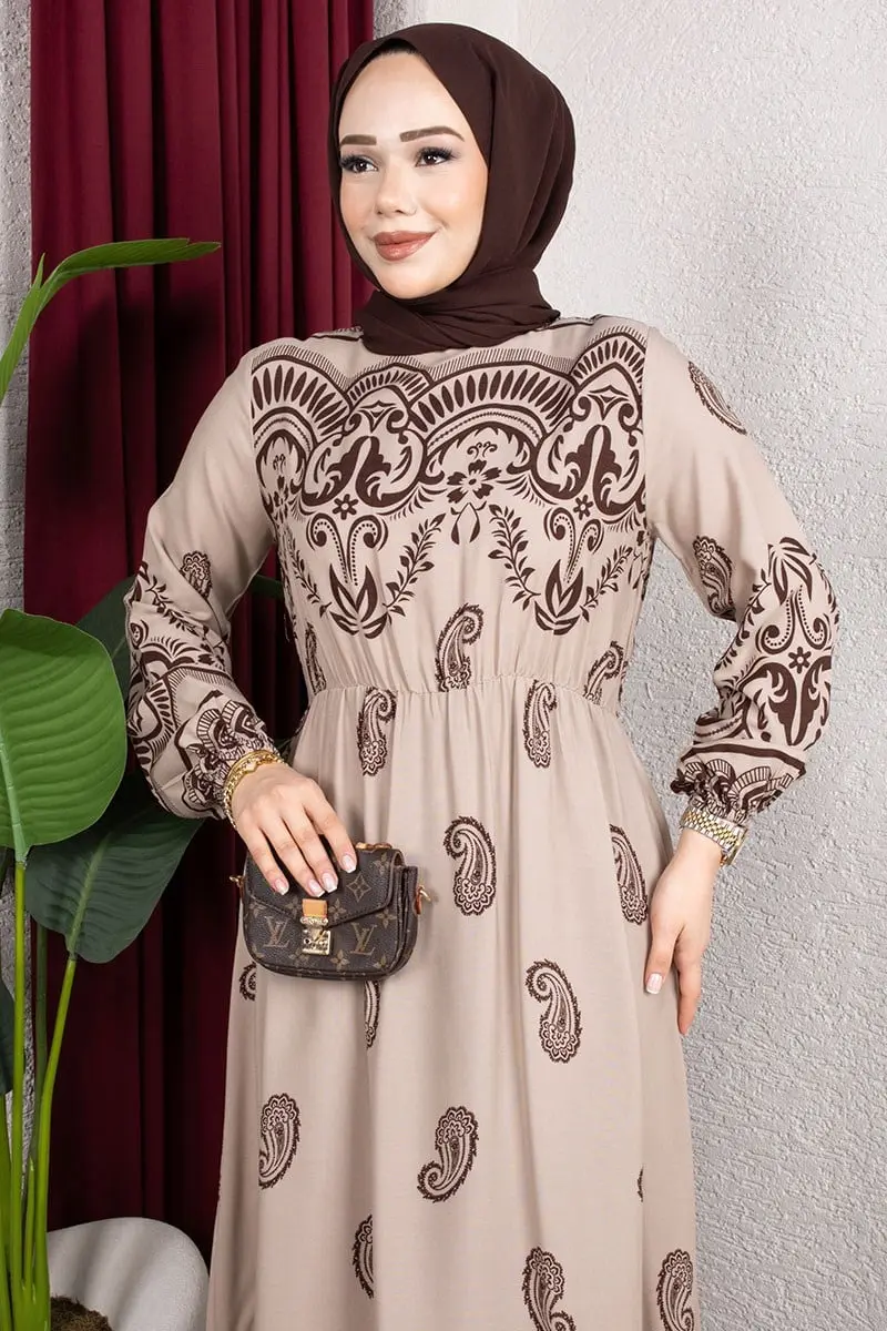 Viscose Dress With Elastic Waist-detail