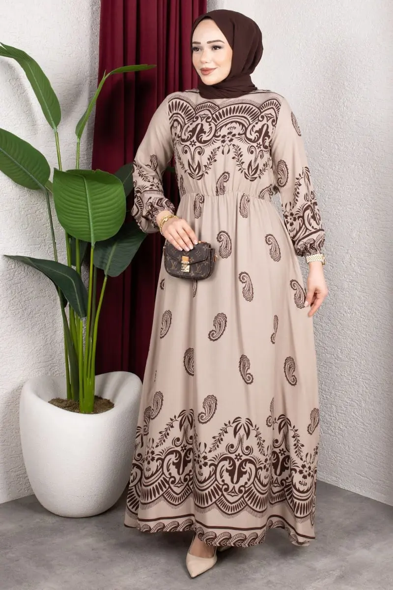 Viscose Dress With Elastic Waist-detail
