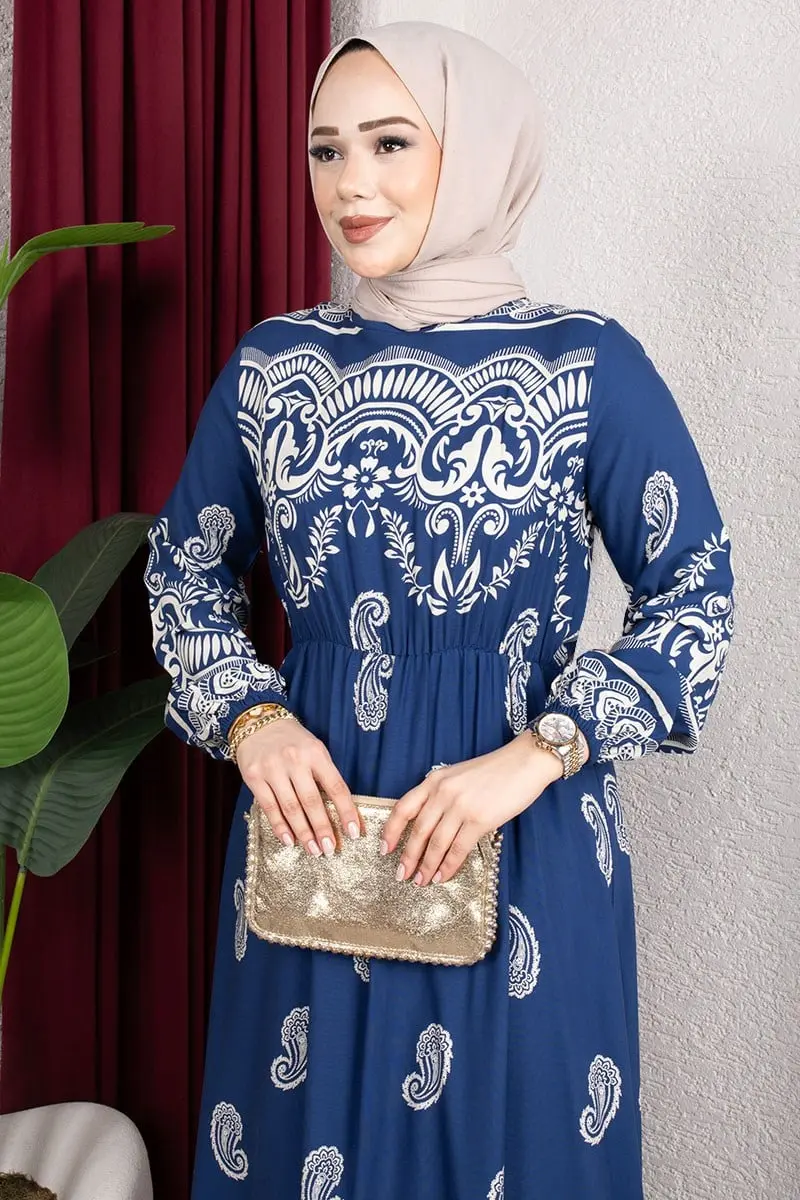 Viscose Dress With Elastic Waist-detail