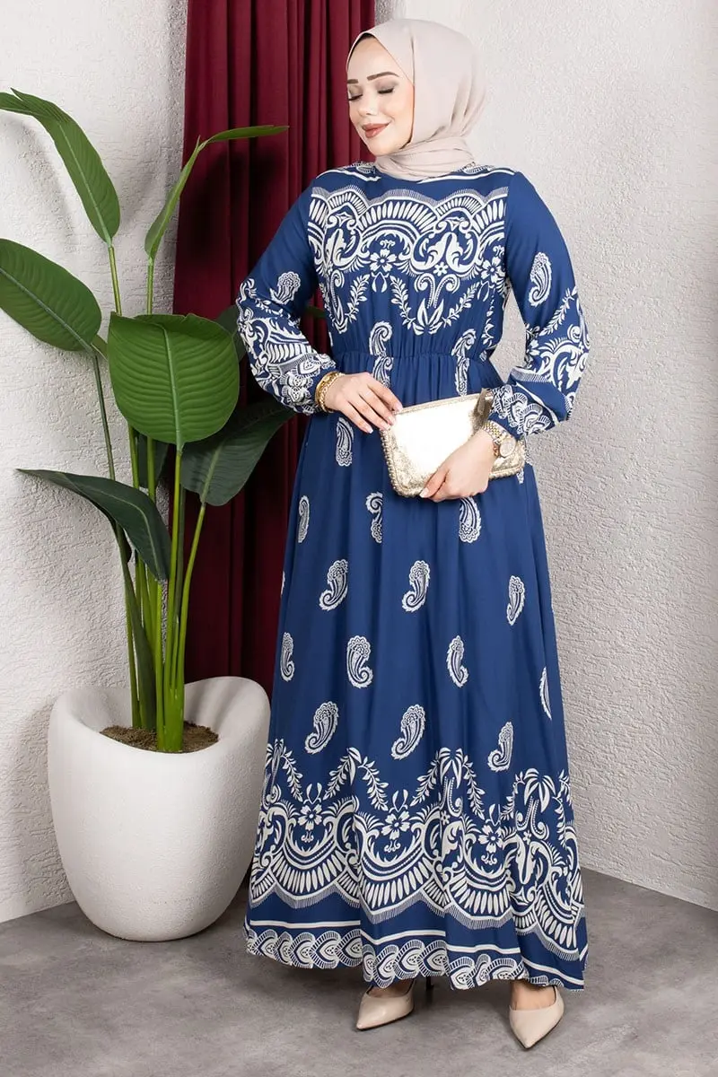 Viscose Dress With Elastic Waist-detail