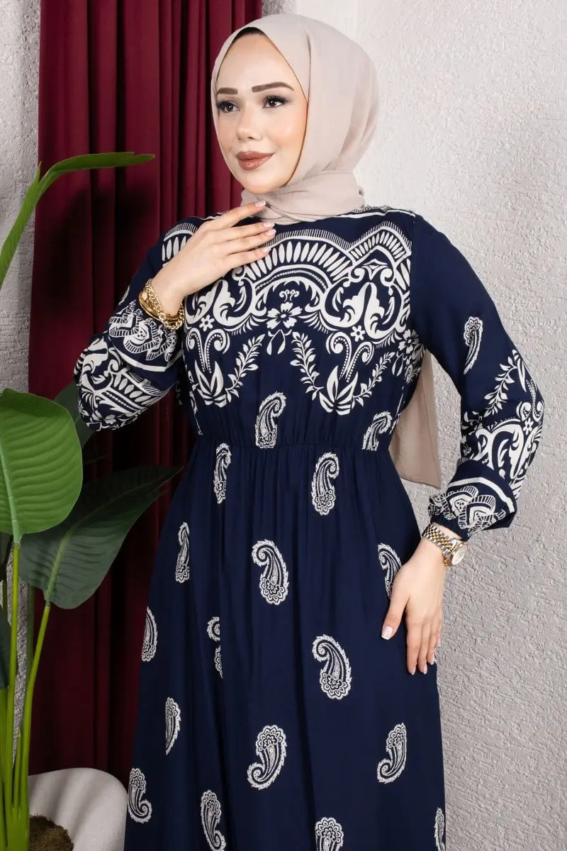 Viscose Dress With Elastic Waist-detail