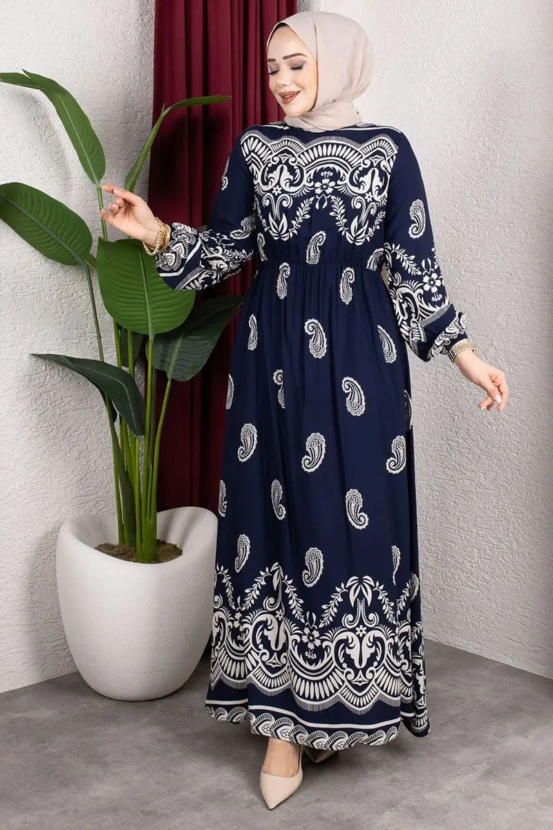 Viscose Dress With Elastic Waist-detail