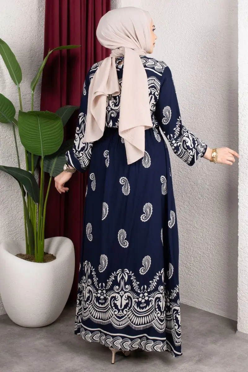 Viscose Dress With Elastic Waist-detail