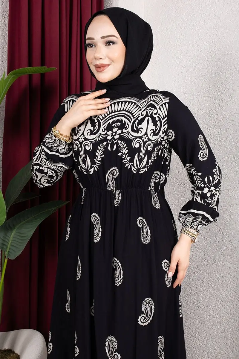 Viscose Dress With Elastic Waist-detail