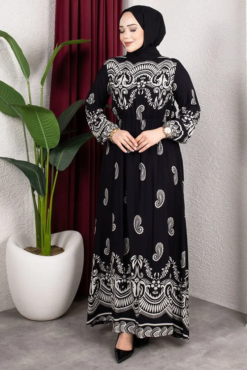 Viscose Dress With Elastic Waist-detail