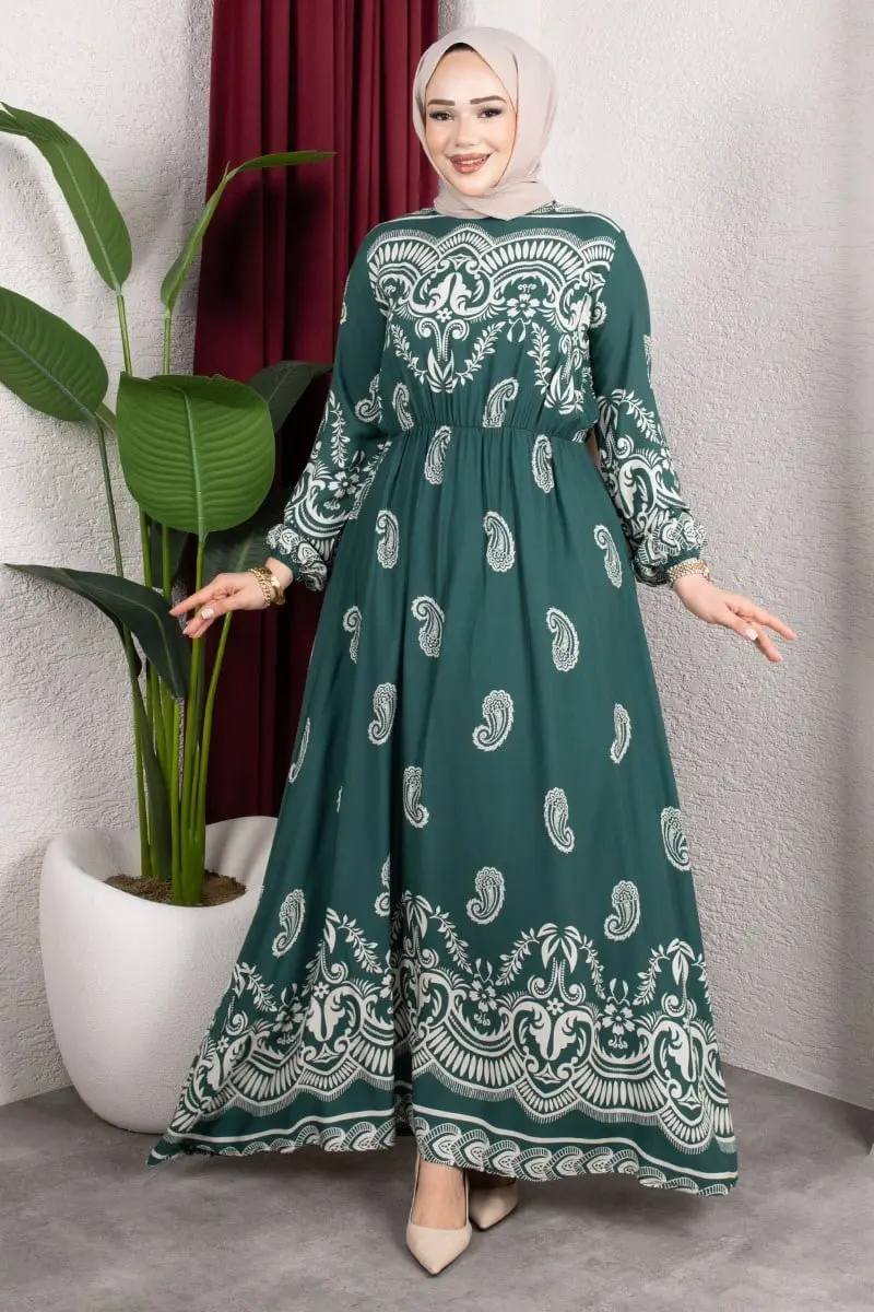 Viscose Dress With Elastic Waist-detail