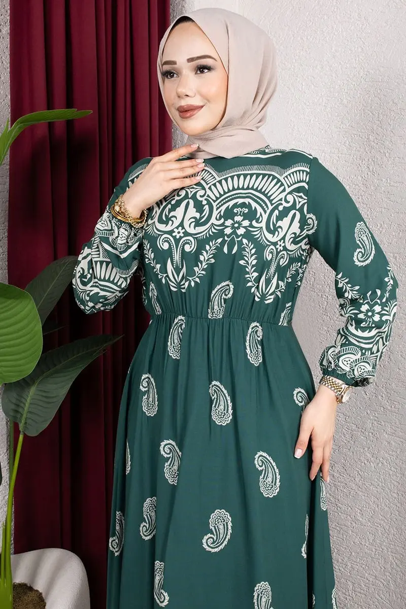 Viscose Dress With Elastic Waist-detail