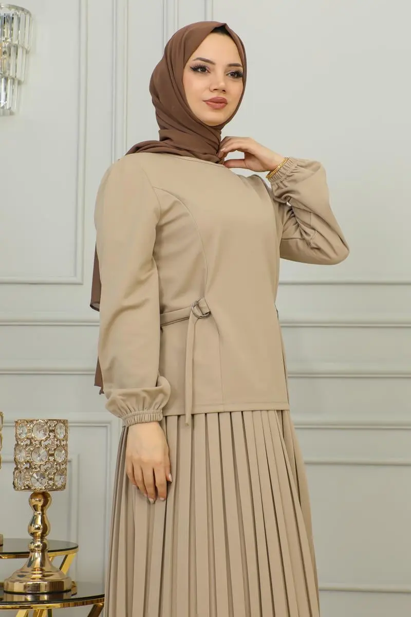 Pleated Suit With Waist Detail-detail