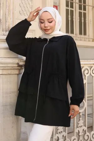 Waist Drawstring Zippered Short Coat