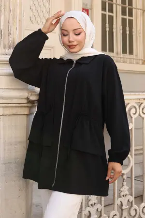 Waist Drawstring Zippered Short Coat