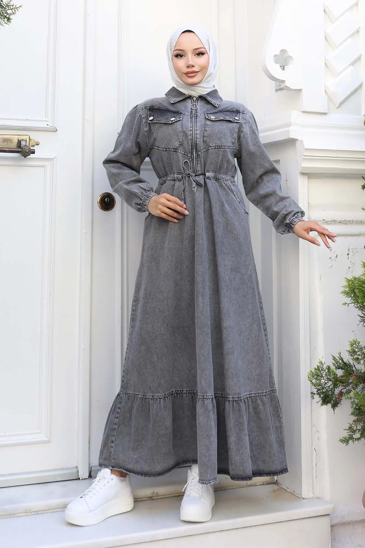 Waist Tie Pocket Denim Dress